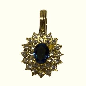 Sapphire and Rhinestone Oval Pendant